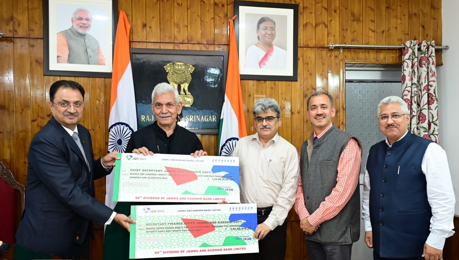 J&K Bank presents dividend cheques to UT Administration
